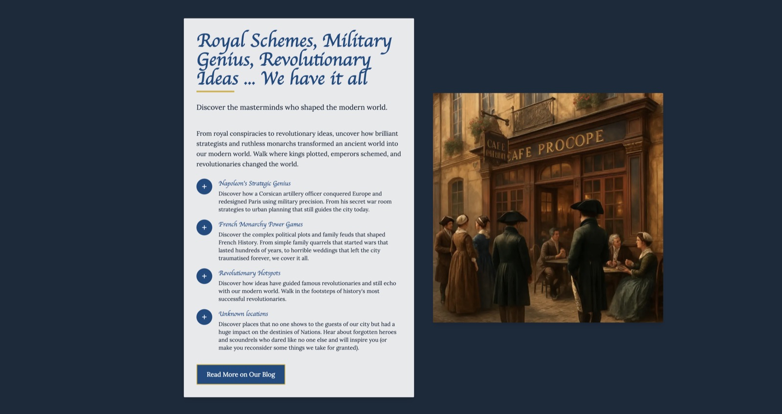 Ode to Paris homepage section on Napoleon, the French monarchy and revolutionary Paris